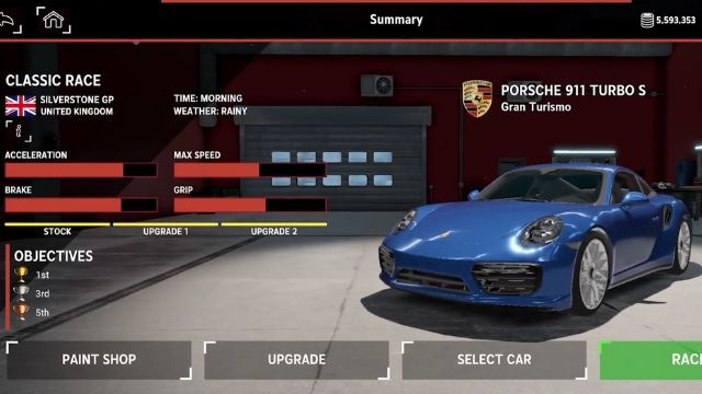 Car lobby of Assetto Corsa Mobile video game