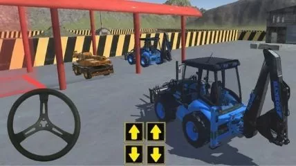 Excavator JCB City Mission Sim game in which a blue color tractor JCB standing