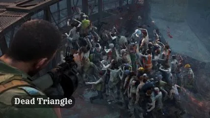 Zombies attack on a house and main protagonist killing them from terrace in Dead Triangle zombie game.