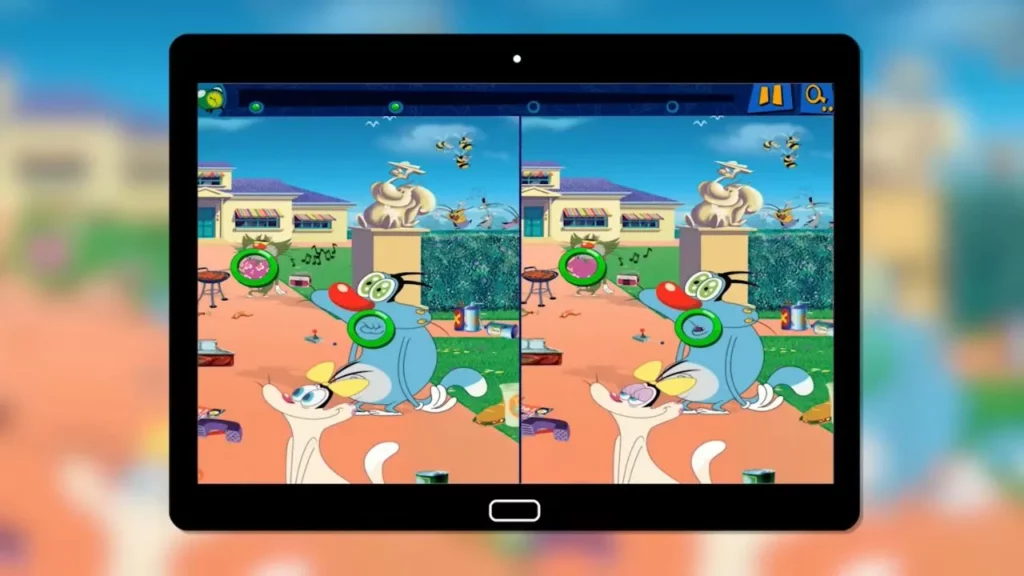 a device screen in which Oggy and the Cockroaches Spot the Difference game is shown.