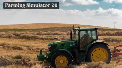 Realistic view of tractor from the Farming Simulator 20 game.