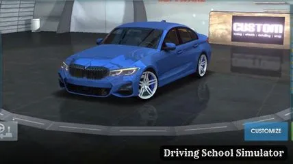 Blue car in lobby in Driving School Simulator game.