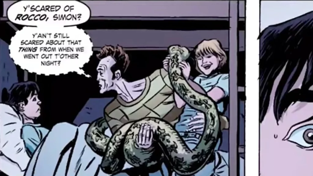 Simon Riley Ghost's father bring snake near to Simon Riley.