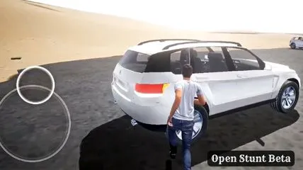 Man in white car is going to drive white suv in Open Stunt Beta game.