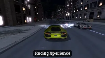 Light green color car doing race in night in Racing Xperience game.