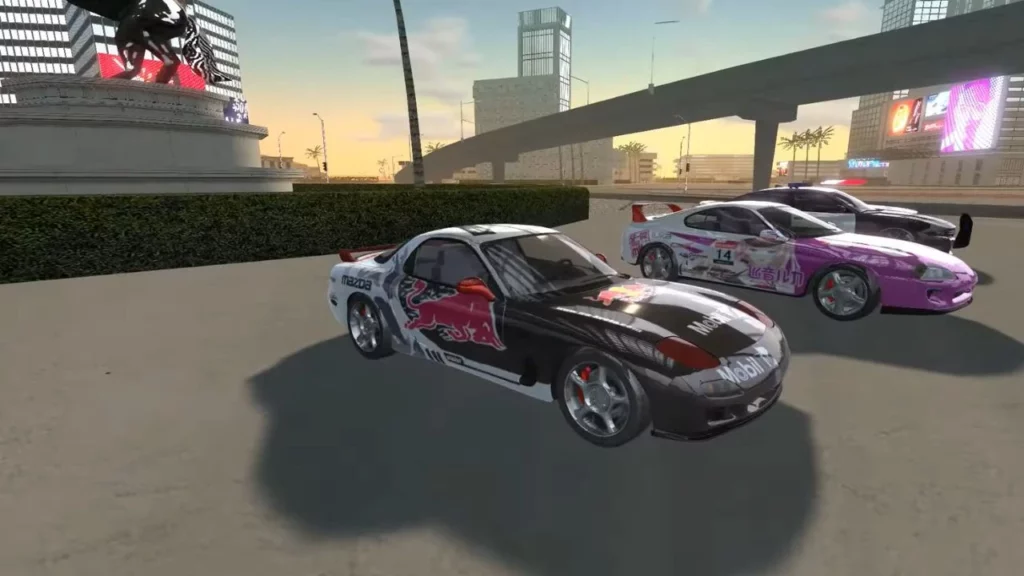 Sports are and police car together in parking in Racing Xperience Online Race game.