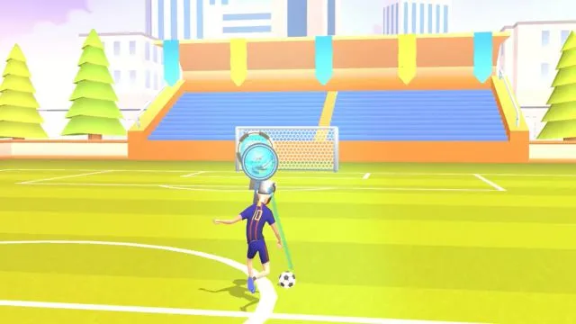 Flick Goal! game in which a player trying to do goal and there is no goal keeper but objects are placed between player and net.