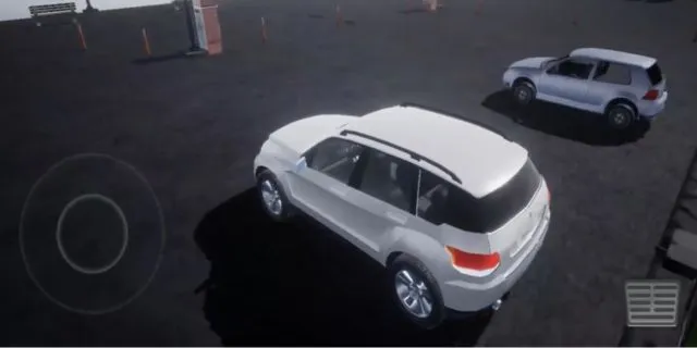 A white SUV and another car parked in parking in Open Stunt Beta android game.