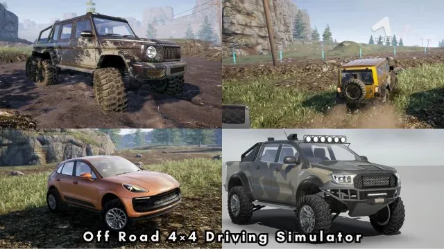4 beast cars in Off road 4x4 Driving Simulator game.