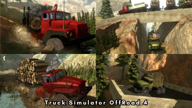 Four trucks with heavy load are moving on offroad in Truck Simulator OffRoad 4 android game.