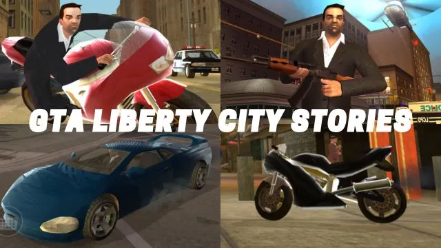 GTA Liberty City Stories game in which main character is riding bike and driving car for missions.