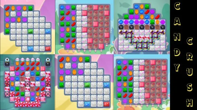Most popular offline puzzle game worldwide Candy Crush Saga. Different levels of Candy Crush are present and on the right side Candy Crush is written in yellow color over black background.
