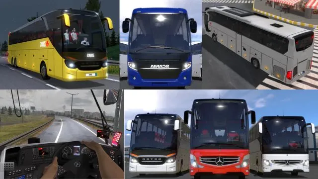 Blue, yellow, white, and gray buses in bus simulator ultimate bus driving game for android.