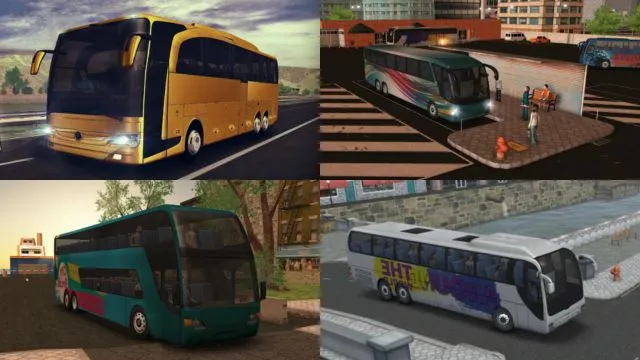 Yellow, Green, White, and colorful buses in Coach Bus Simulator game.
