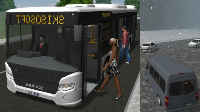 White color bus in which passenger going inside it in Public Transport Simulator driving game for android.