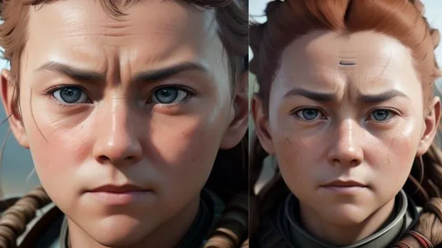 Angary face of Aloy female game character during the mission.